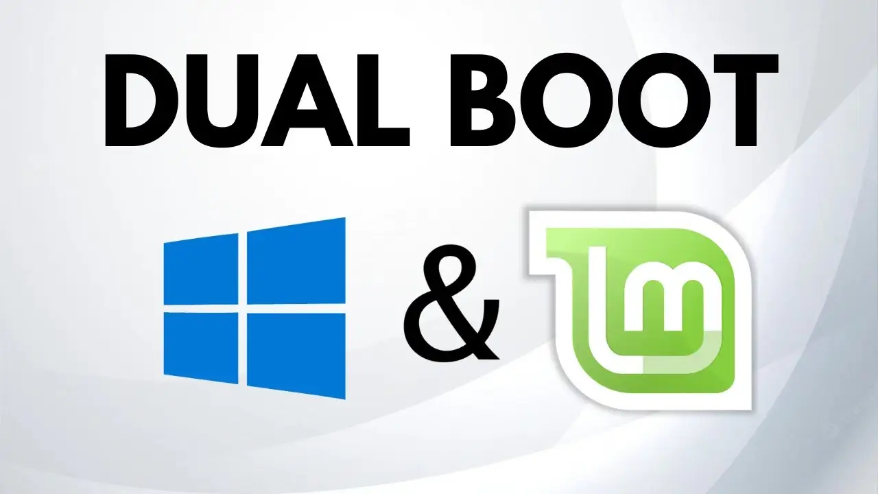 Dual boot met logo's van Microsoft en Linux Mint